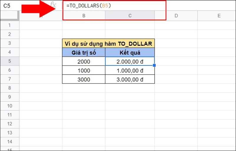 V&iacute; dụ về h&agrave;m TO_DOLLAR